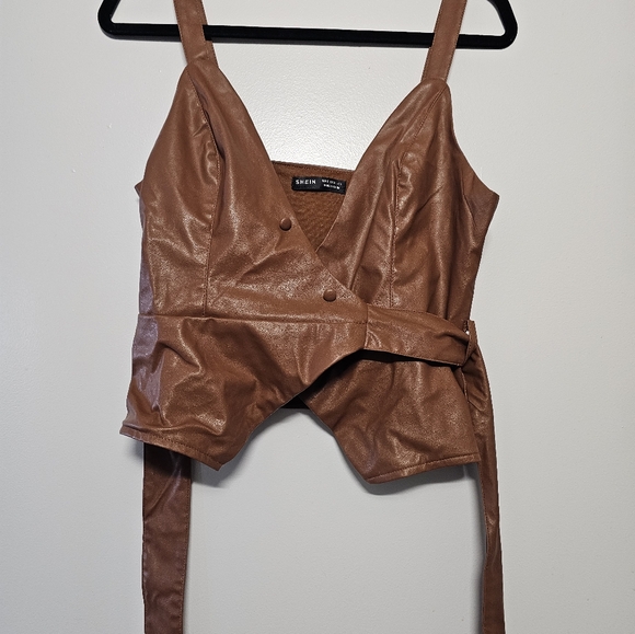 Faux Leather Tie Crop Top - Picture 2 of 2